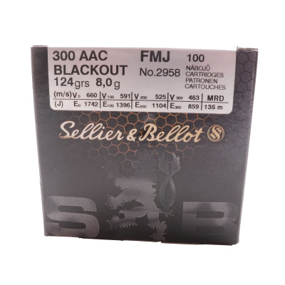 Sellier & Bellot Ammunition, .300 AAC Blackout, 124 gr, FMJ [100]