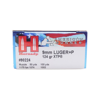Hornady Ammunition, 9×19mm Parabellum, 124 gr, XTP American Gunner [25]