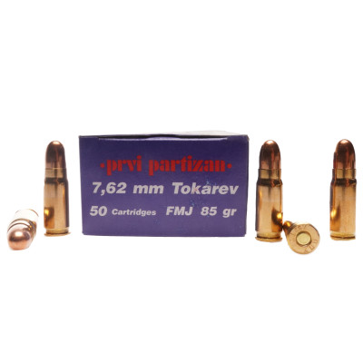 PPU PRVI Partizan Ammunition, 7.62×25mm Tokarev, 85 gr [50]
